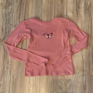 Small John Galt Butterfly Pink Long Sleeve Shirt